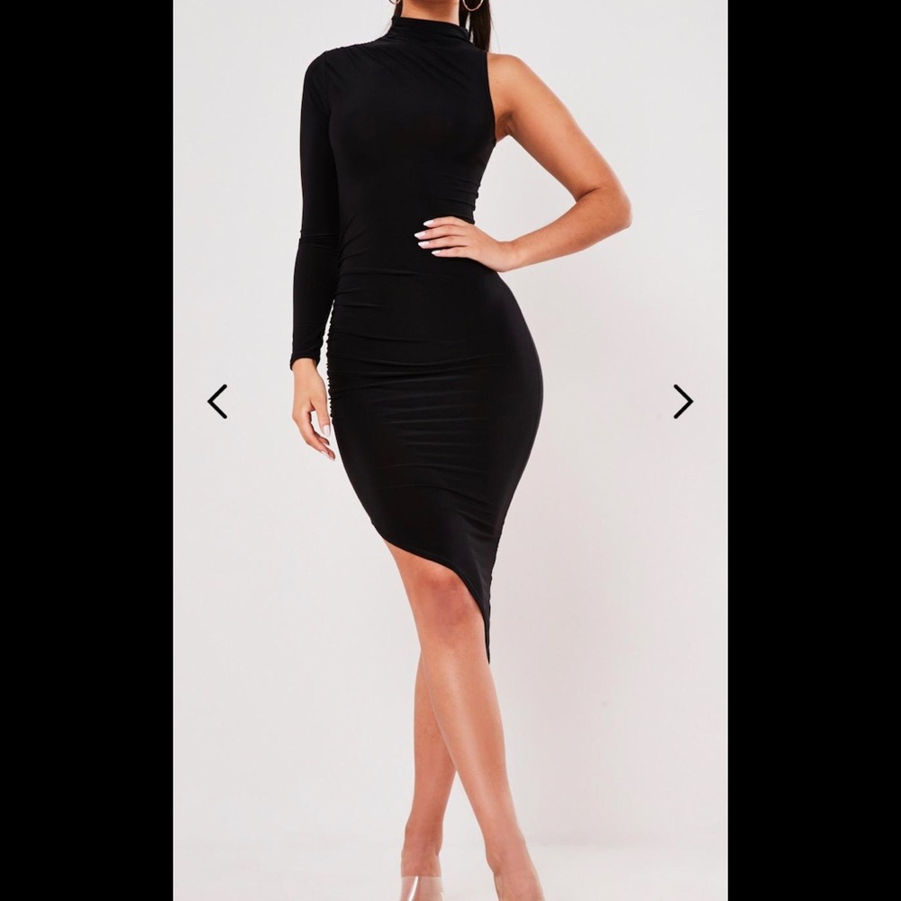 missguided slinky one sleeve high neck midi dress